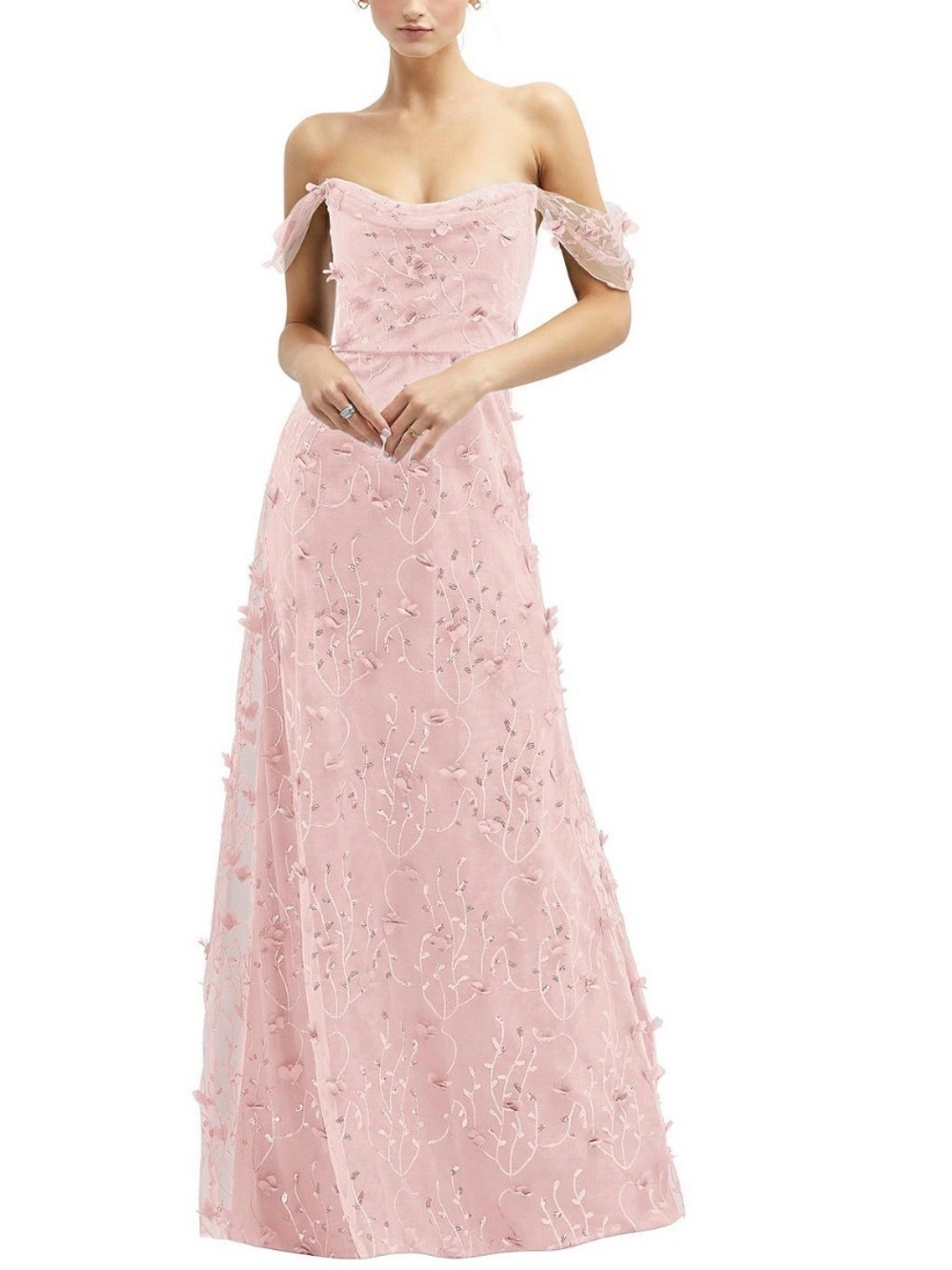 Dessy Collection Blush Pink 3D Floral Appliqué Gown